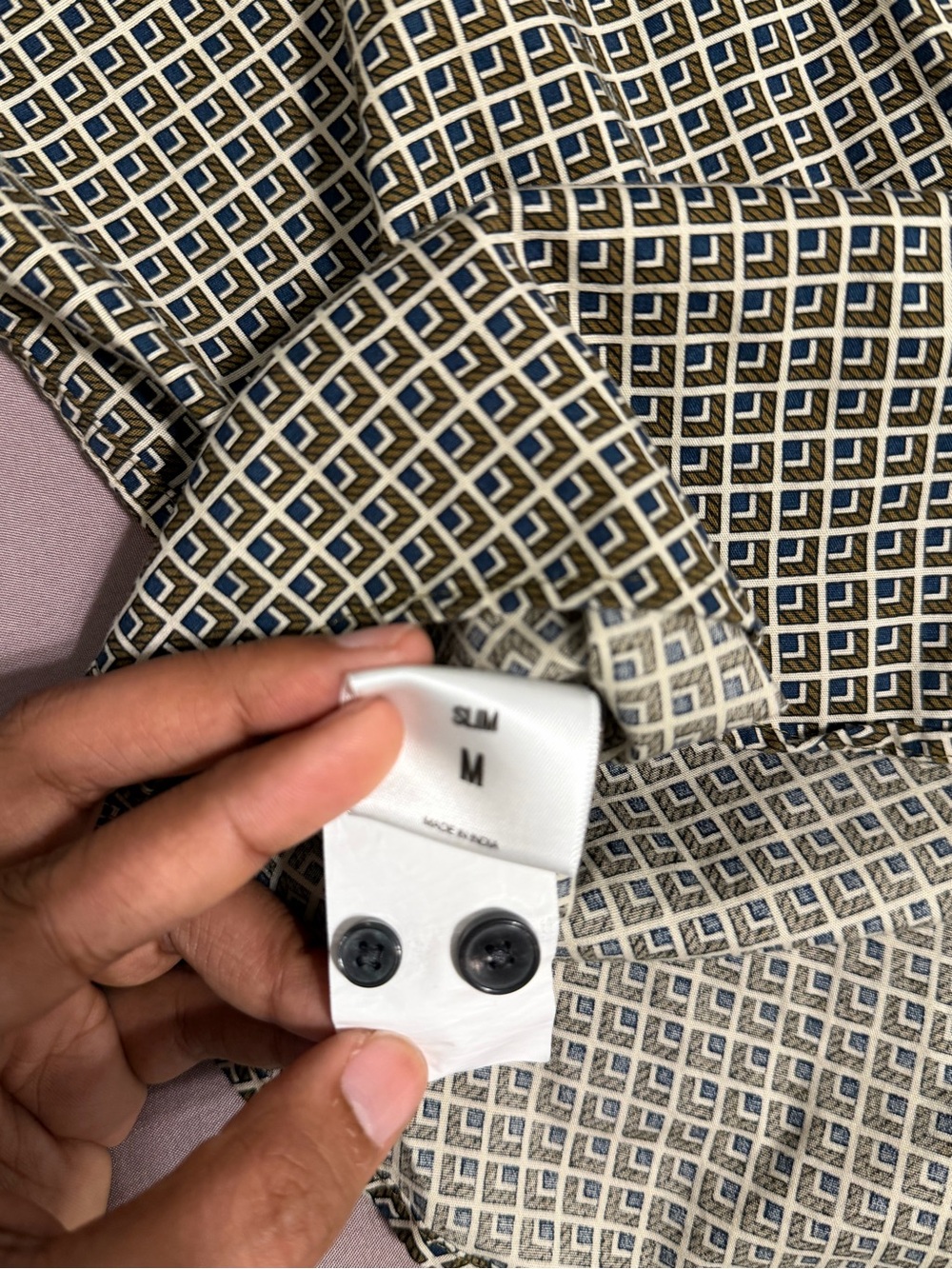 EXPRESS Men's Patterned Button-Down Shirt - Blue/Tan - Picture 5 of 5